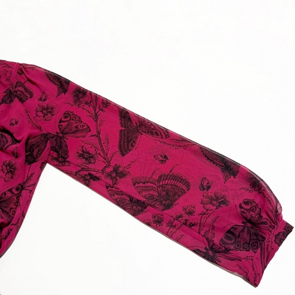 Loft Butterfly Floral Tie Neck Chiffon Blouse - Picture 7 of 10